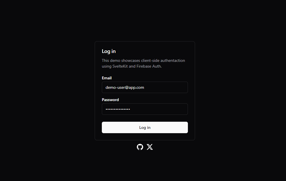 Screenshot of the Demo SvelteKit Auth app